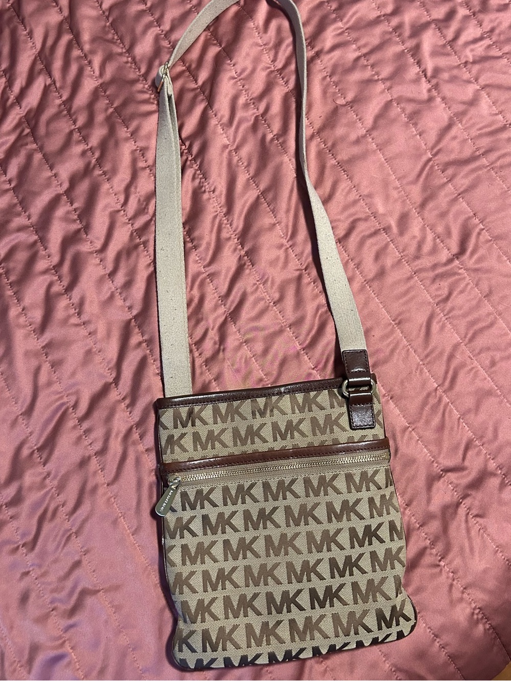 Michael Kors Beige and Brown MK Logo Crossbody Messenger